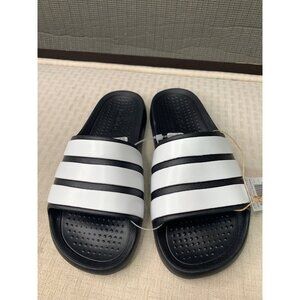 Adidas Adilette Flow unisex Mens Size 7 Women 8Slides Black/Whites Sandals